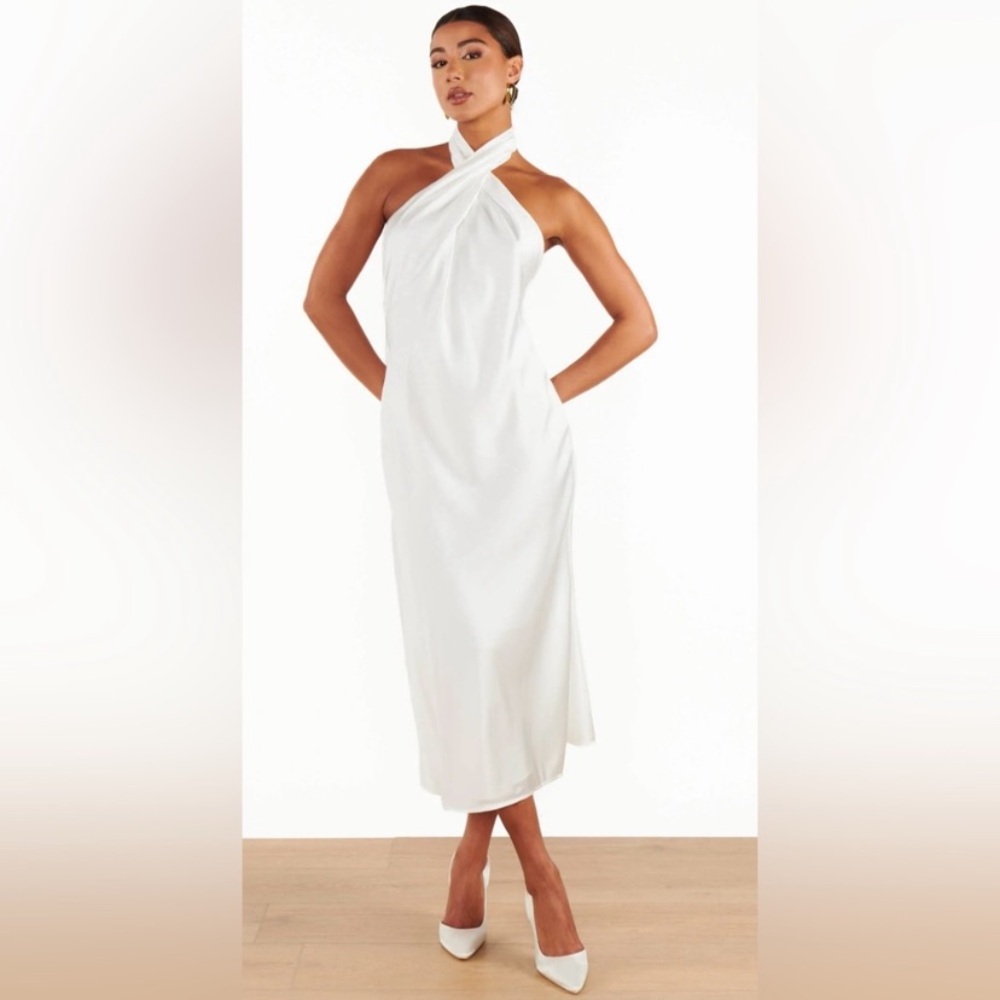Show Me Your MuMu Jasmine White Halter Midi Dress